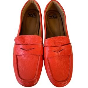 SOFFT Allie 7.5M Red Coral Pebbled Leather Penny Loafer Driving Mocs NWOT